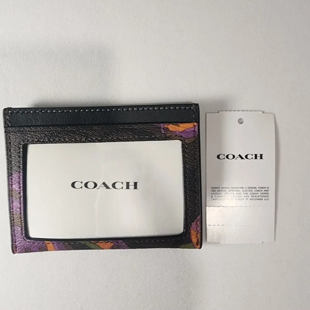 NWT COACH CL468 Slim ID Card Case Signature Canvas Rose Iris Multi v4